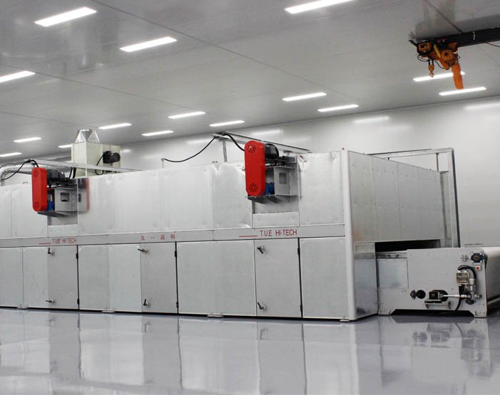 Hot air through production line